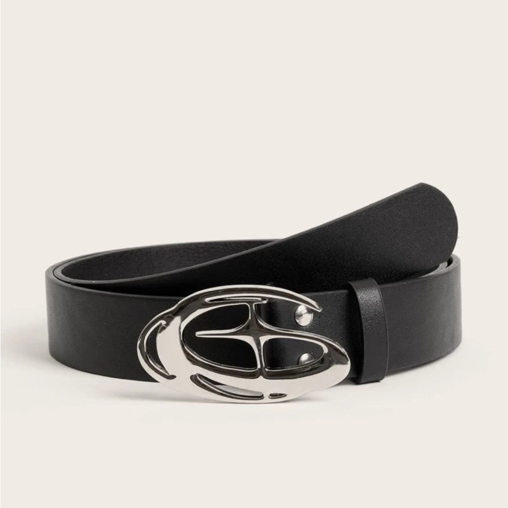 1pc Vintage Ins Style 3d Star Decorated Buckle Black Belt Street